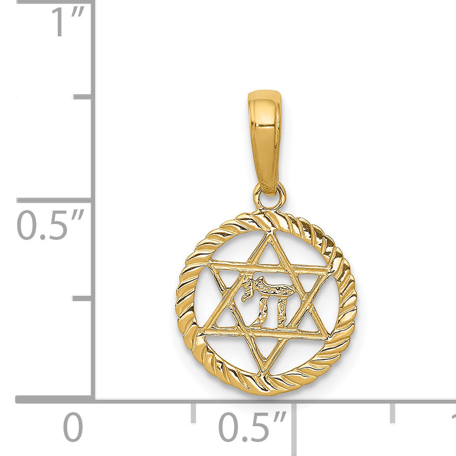 14K Star of David and Chai in Circle Pendant C4459