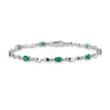 14k White Gold Complete Diamond and Oval Emerald Twisted Link 7 inch Bracelet BM4475