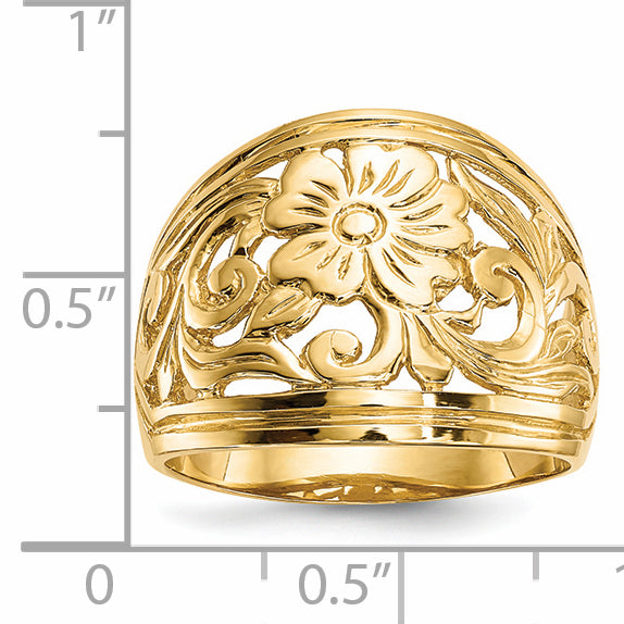 14k Polished Floral Dome Ring R638