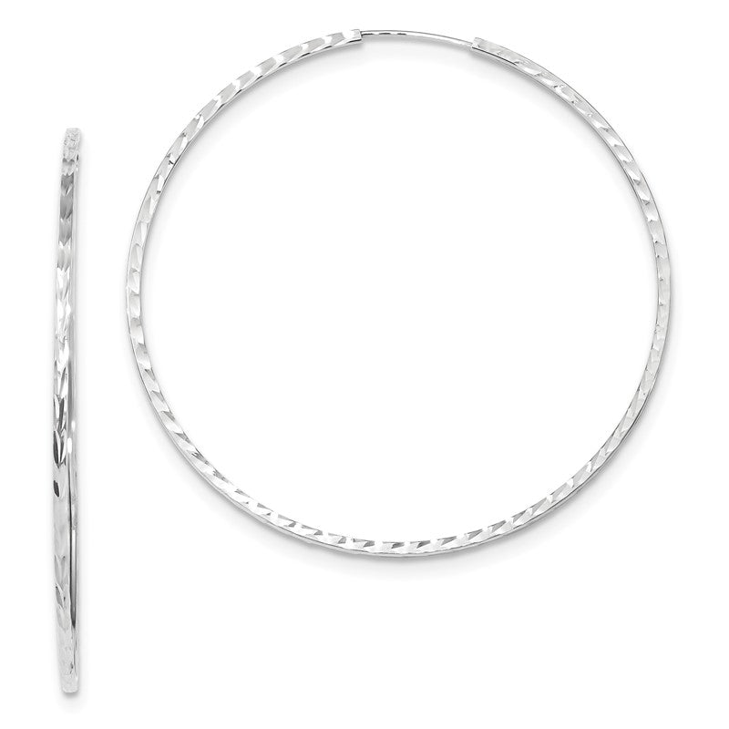 14k White Gold 1.35x55mm Diamond-cut Square-Tube Endless Hoop Earrings TF1002W