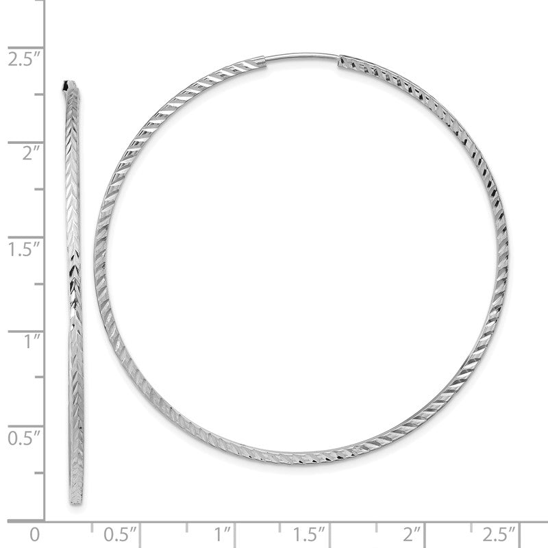14k White Gold 1.35x55mm Diamond-cut Square-Tube Endless Hoop Earrings TF1002W