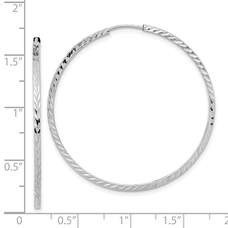 14k White Gold 1.35x40mm Diamond-cut Square-Tube Endless Hoop Earrings TF999W