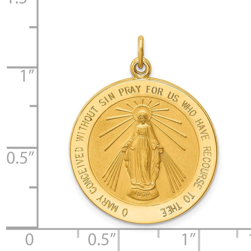 14k Polished and Satin Solid Miraculous Medal Round Pendant XR1766