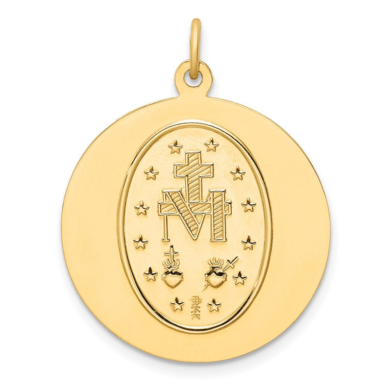 14k Polished and Satin Solid Miraculous Medal Round Pendant XR1766