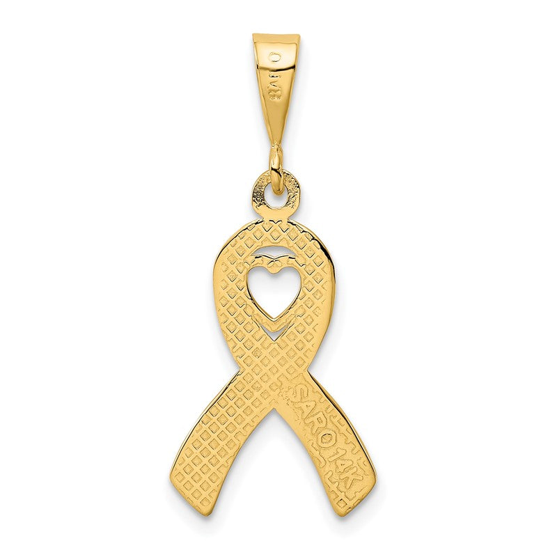 14k Heart In Awareness Ribbon Pendant K3211