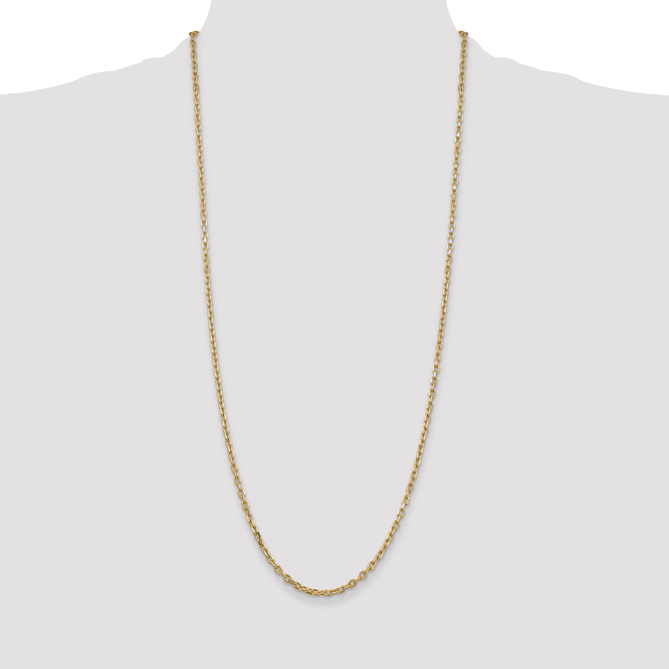 14K 26 inch 3mm Diamond-cut Round Open Link Cable with Lobster Clasp Chain PEN206