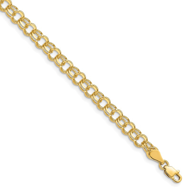 14k 5mm Solid Double Link 7 inch Charm Bracelet DO502