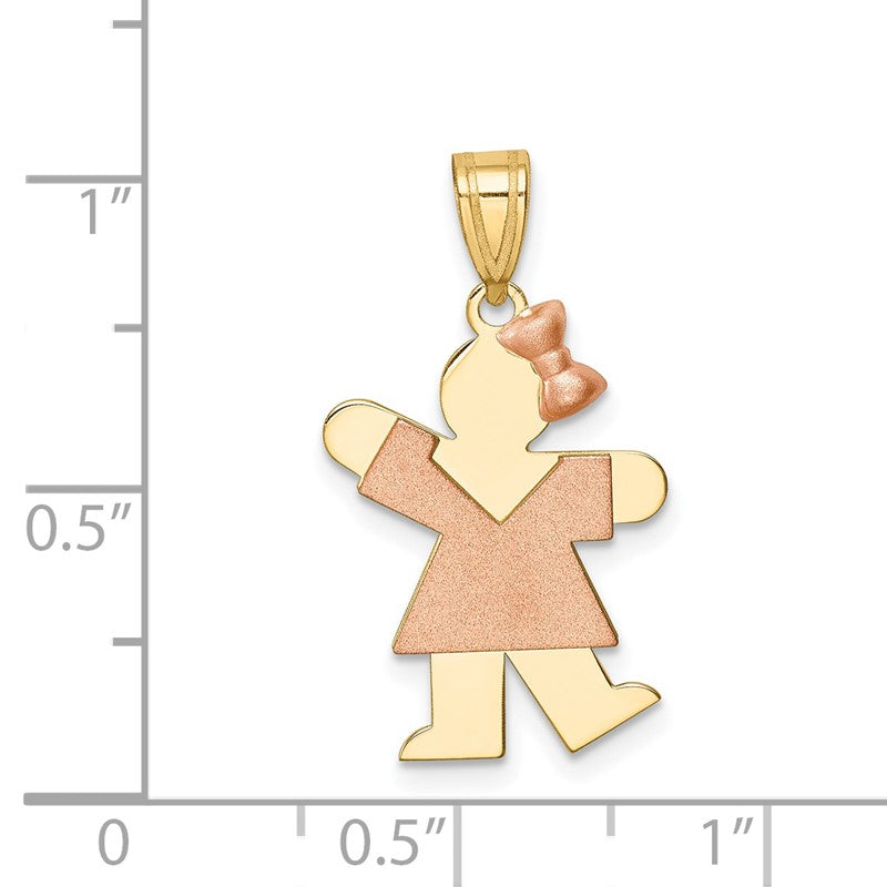 14k Two-tone The Kids Small Girl with Bow on Right Engravable Kiss Charm XK218