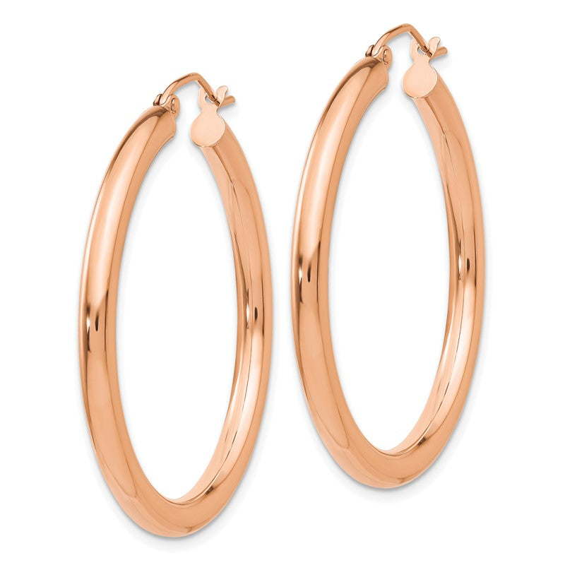 14k Rose Gold 3x35mm Polished Lightweight Tube Hoop Earrings T1007