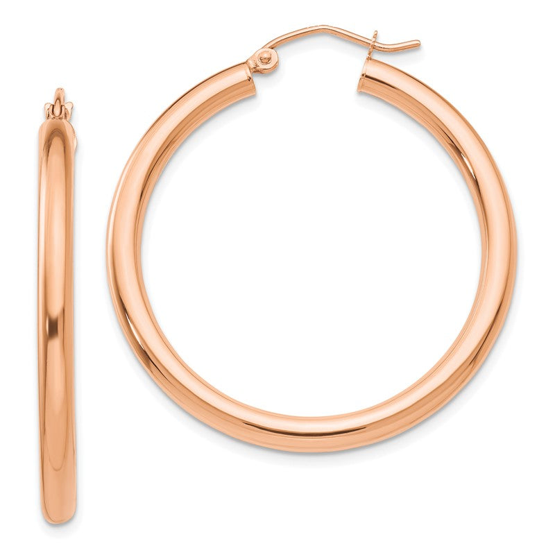 14k Rose Gold 3x35mm Polished Lightweight Tube Hoop Earrings T1007