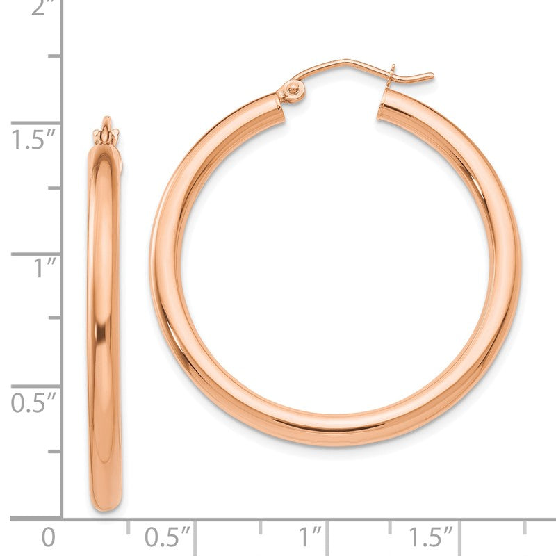 14k Rose Gold 3x35mm Polished Lightweight Tube Hoop Earrings T1007