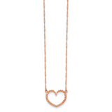 14k Rose Gold Polished and Textured Open Heart 17 inch Necklace SF2291