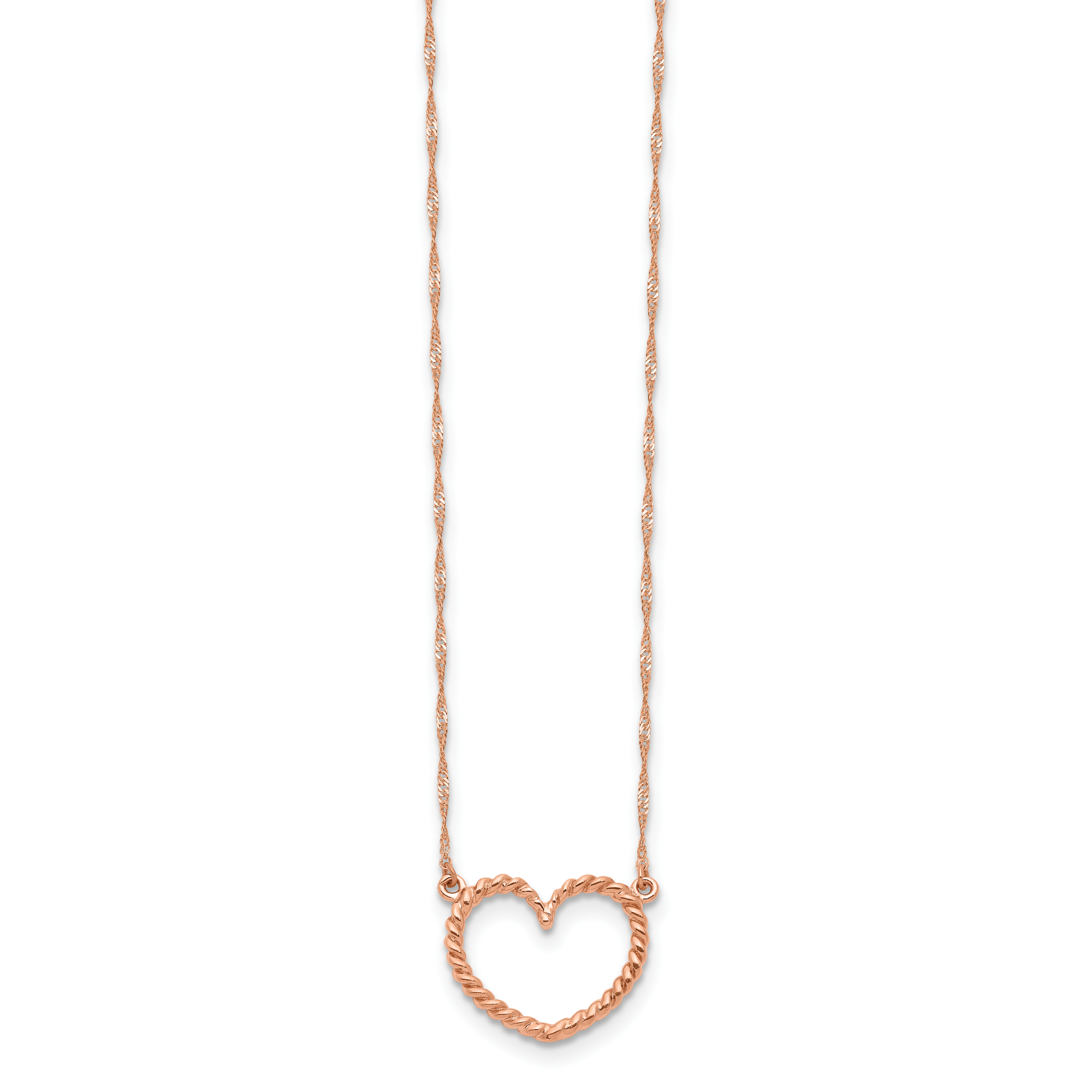14k Rose Gold Polished and Textured Open Heart 17 inch Necklace SF2291