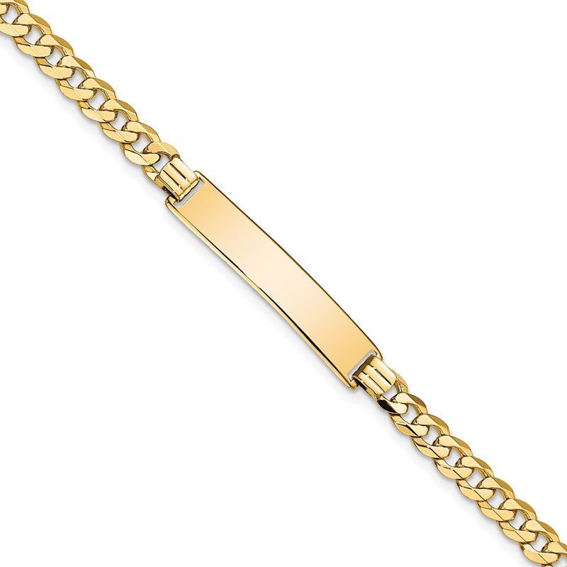 14k Polished Solid Chain/Solid Plate Flat Curb Link 32.5x6.5mm Plate 7 inch ID Bracelet LID74
