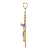 14K Tri-Color and White Rhodium Large Diamond-cut Crucifix Pendant D3653