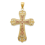 14K Tri-Color and White Rhodium Large Diamond-cut Crucifix Pendant D3653