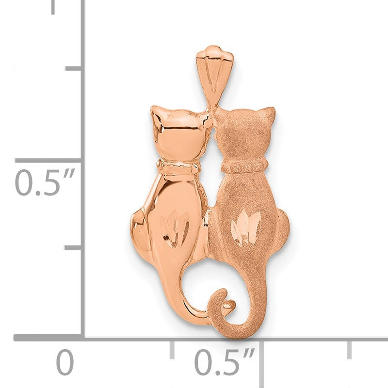 14k Rose Gold Polished and Satin Diamond-cut Two Sitting Cats Pendant C4501