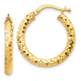 14K 3x22mm Diamond-cut Tube Hoop Earrings TF1701