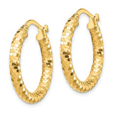 14K 3x22mm Diamond-cut Tube Hoop Earrings TF1701
