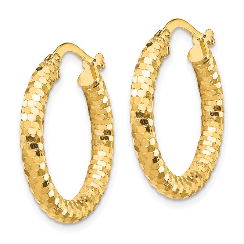14K 3x22mm Diamond-cut Tube Hoop Earrings TF1701