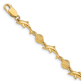 14K Polished Dolphin and Sea Shell 7 inch Bracelet FB1246