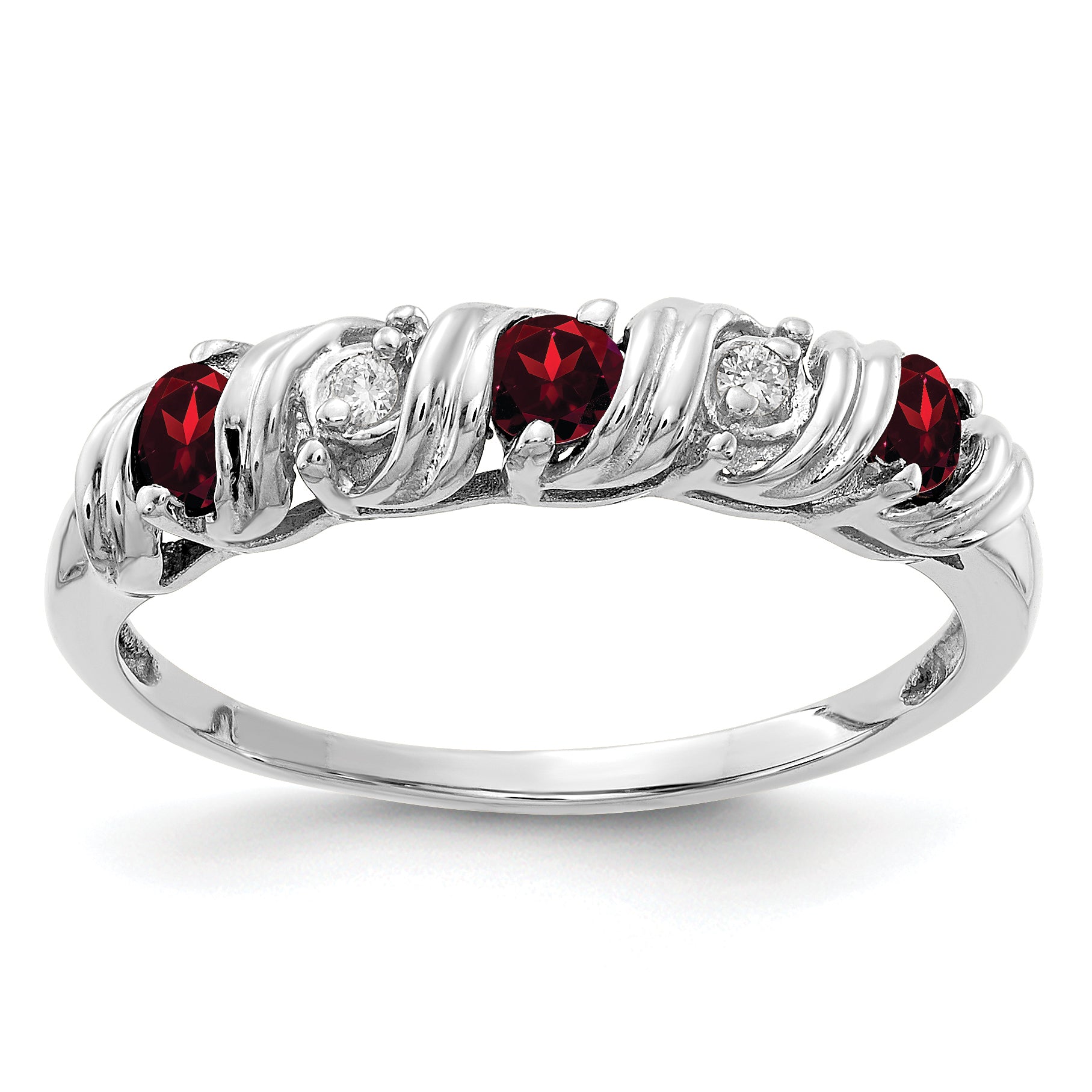 14k White Gold 2.75mm Round Garnet and AAA Diamond Twist Ring Y4719GA/AAA