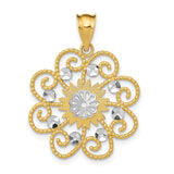 14k and White Rhodium Diamond-cut Swirl Round Pendant K4790