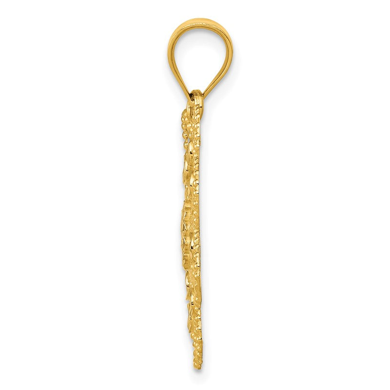 14k and White Rhodium Diamond-cut Swirl Round Pendant K4790