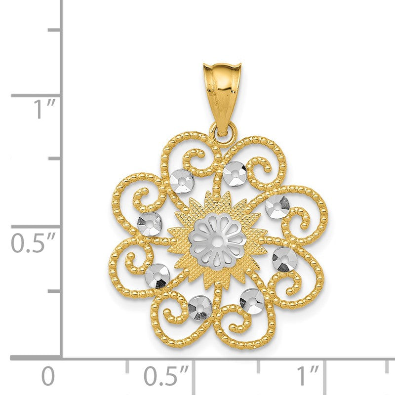 14k and White Rhodium Diamond-cut Swirl Round Pendant K4790