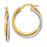 14k Two Tone Polished Double Hoops TF1194