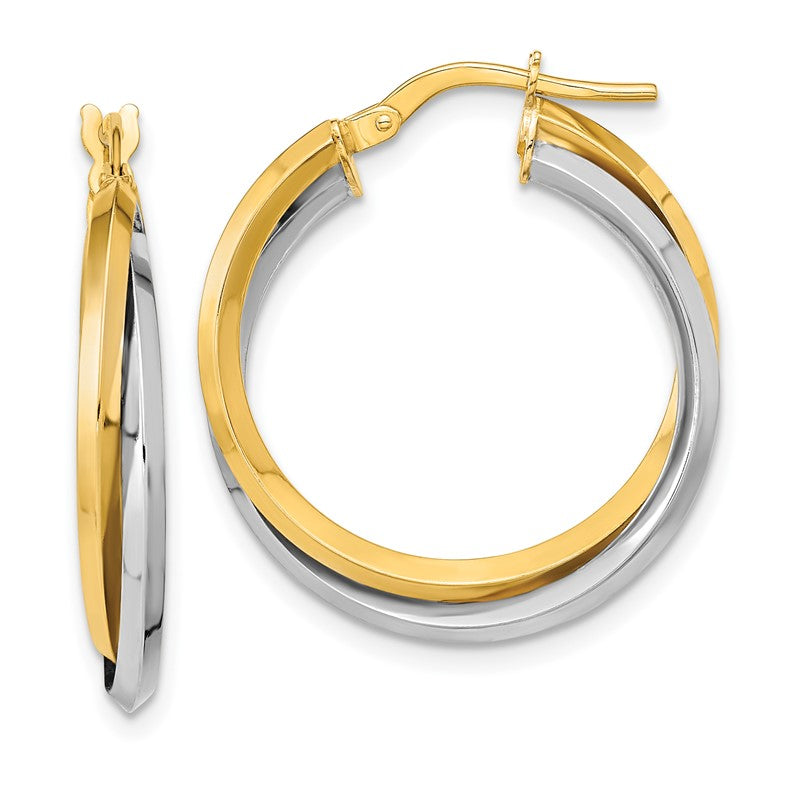 14k Two Tone Polished Double Hoops TF1194