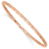 14K Rose Gold Polished Textured 3.00mm Slip-on Round Bangle Bracelet DB586