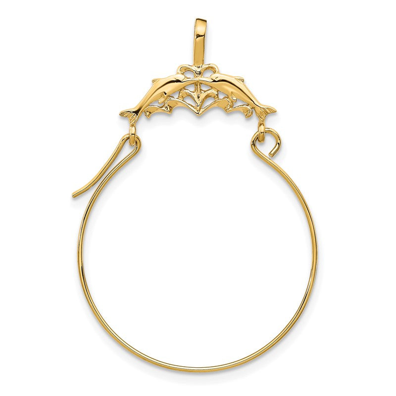 14k Double Dolphins Charm Holder Pendant D2901