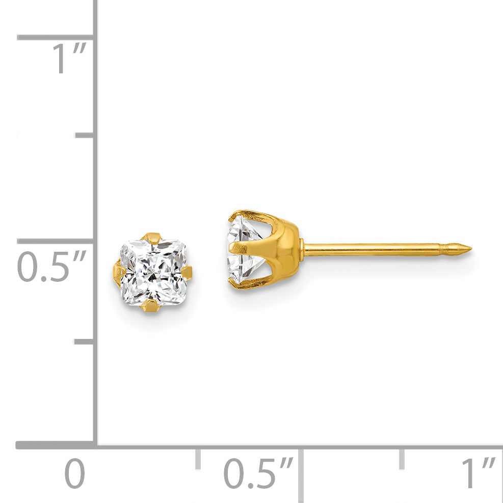 Inverness 14k 5mm Square Princess CZ Post Piercing Earrings 264E