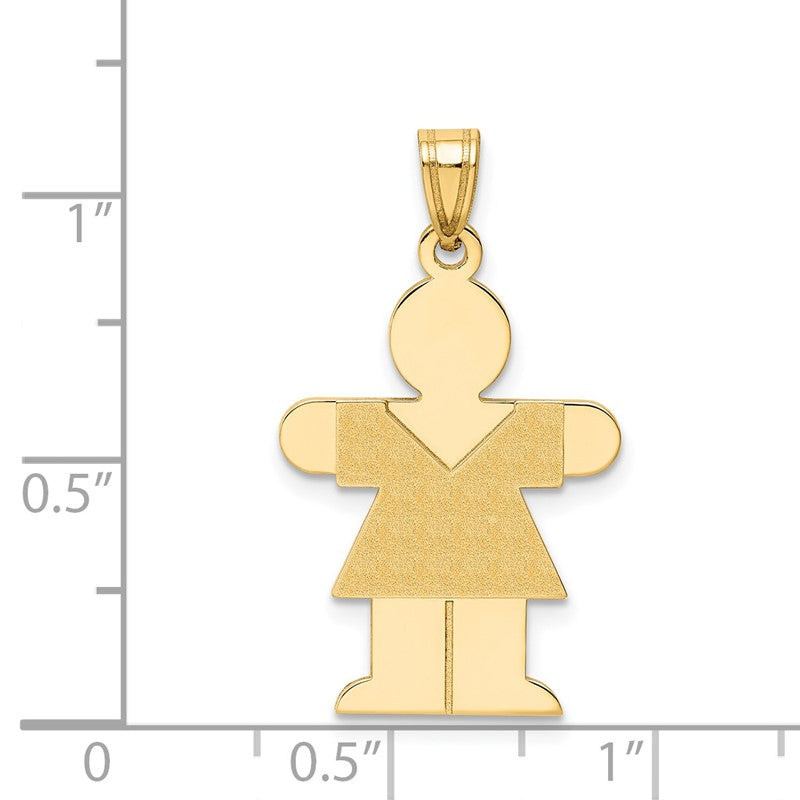 14k The Kids Solid Satin Medium Girl Engravable Hugs Charm XK111