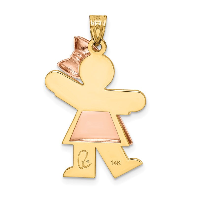 14k Two-tone The Kids Medium Puffed Girl with Bow on Right Engravable Kiss Charm XK584