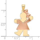 14k Two-tone The Kids Medium Puffed Girl with Bow on Right Engravable Kiss Charm XK584