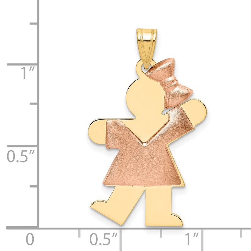 14k Two-tone The Kids Medium Puffed Girl with Bow on Right Engravable Kiss Charm XK584