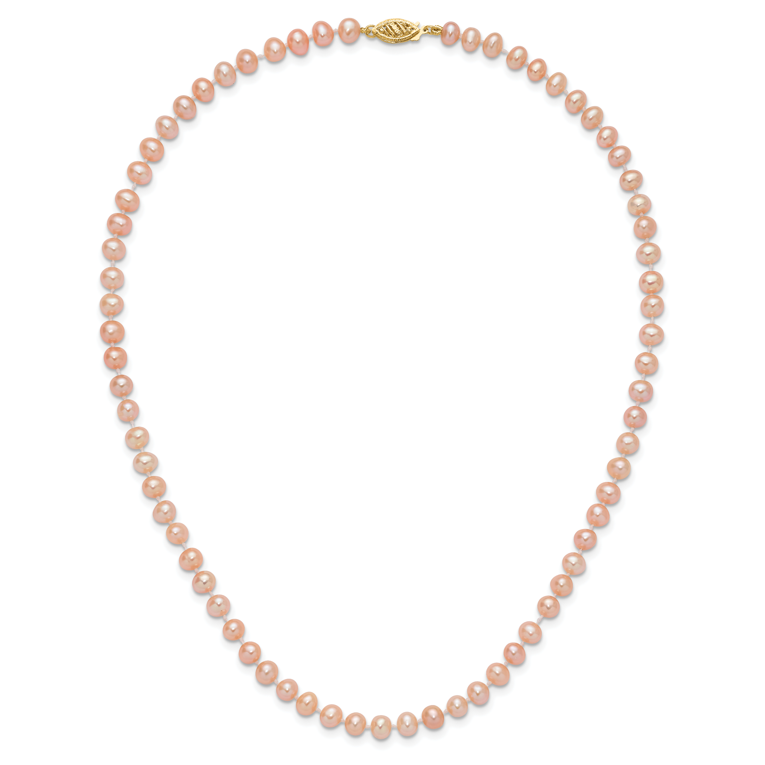 14k 5-6mm Pink Near-Round Freshwater Cultured Pearl 16 inch Necklace PPN050