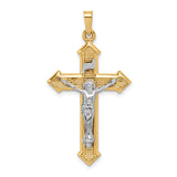14k Two-tone Polished and Textured INRI Crucifix Pendant XR1659