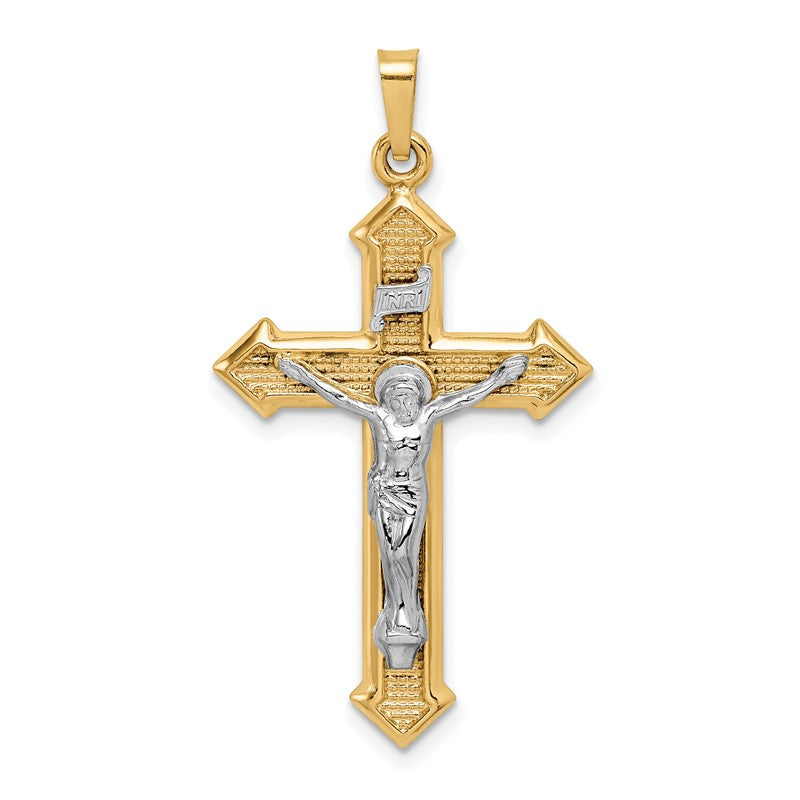 14k Two-tone Polished and Textured INRI Crucifix Pendant XR1659