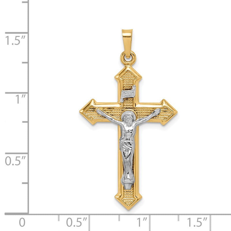 14k Two-tone Polished and Textured INRI Crucifix Pendant XR1659