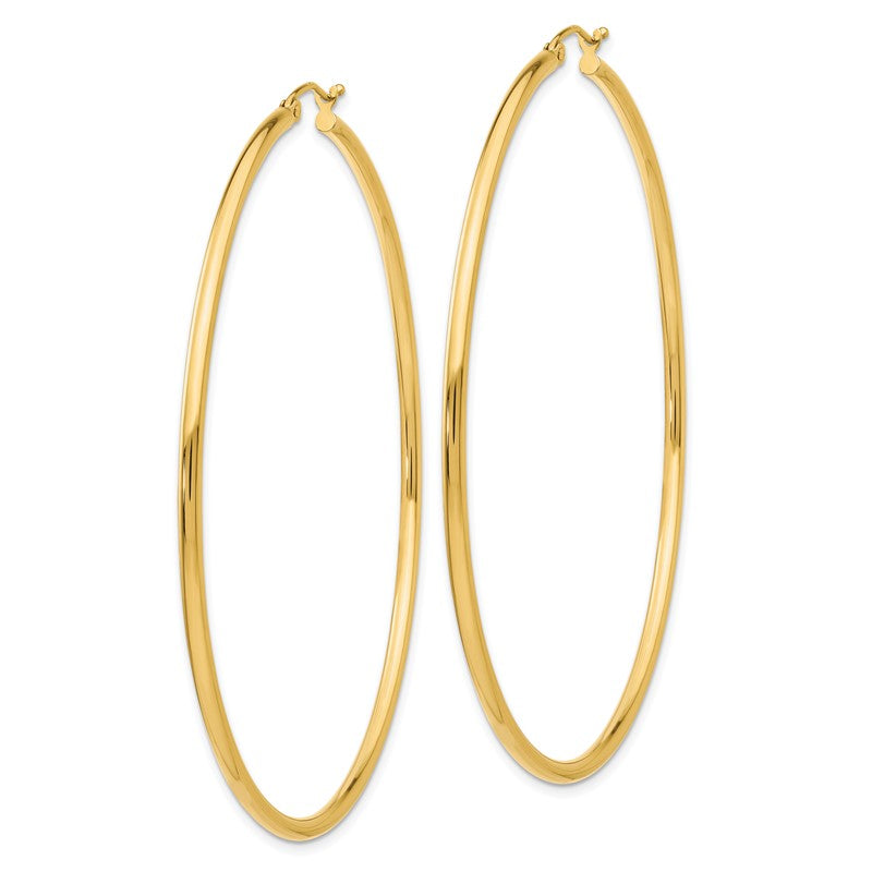 14K 2.5x65mm Polished Round Tube Hoop Earrings T930