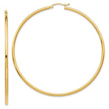 14K 2.5x65mm Polished Round Tube Hoop Earrings T930