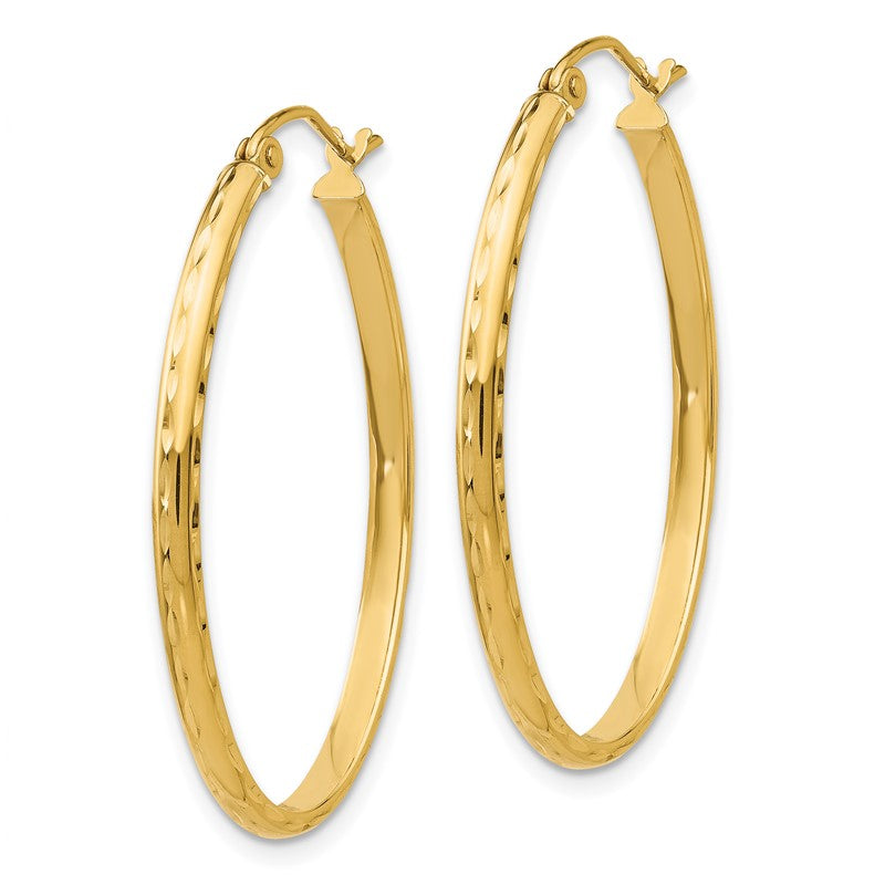 14k 2.5x35mm Lightweight Diamond-cut Oval Tube Hoop Earrings TE514