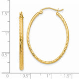 14k 2.5x35mm Lightweight Diamond-cut Oval Tube Hoop Earrings TE514