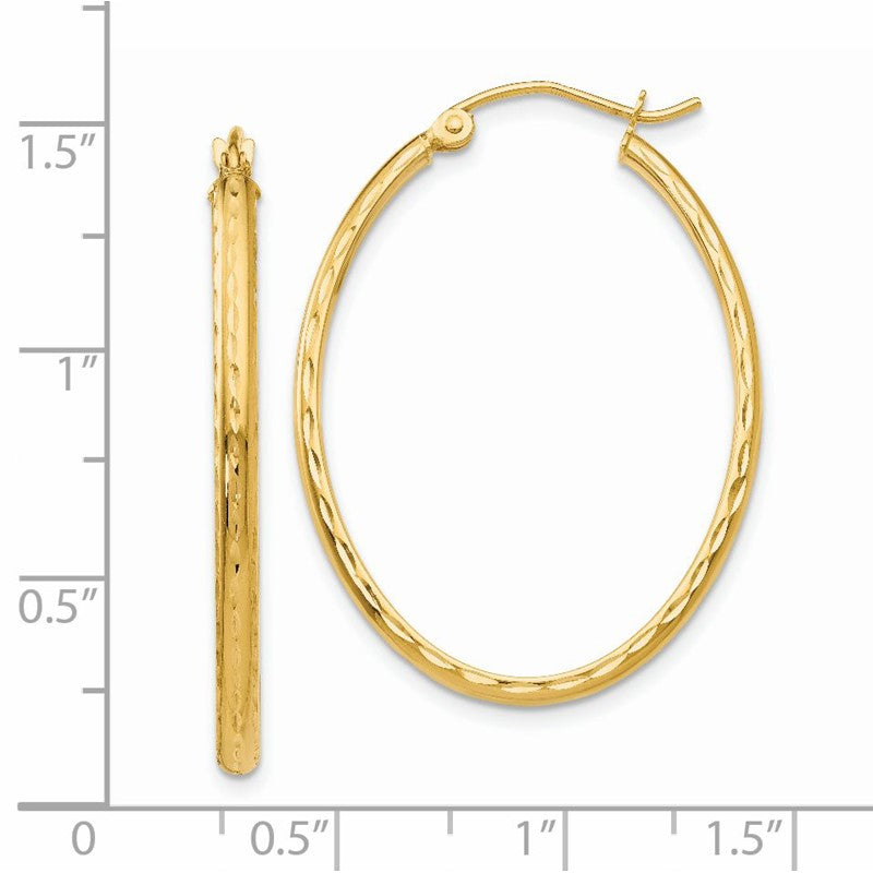 14k 2.5x35mm Lightweight Diamond-cut Oval Tube Hoop Earrings TE514