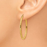 14k 2.5x35mm Lightweight Diamond-cut Oval Tube Hoop Earrings TE514
