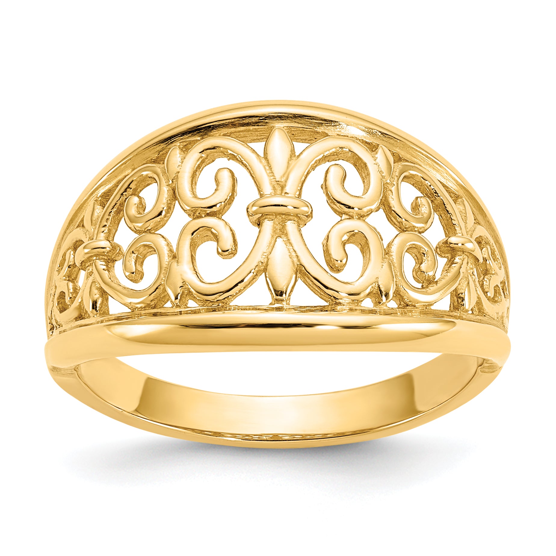 14K Fleur-De-Lis Tapered Filigree Ring K4606