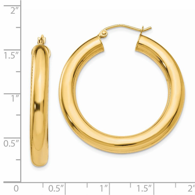 14k 5x35mm Polished Tube Hoop Earrings T959